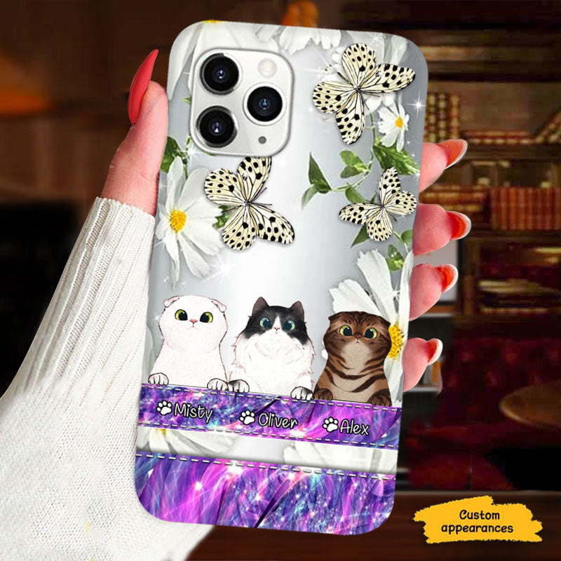 Daisy Butterfly Peeking Cats Cat Mom Personalized Phone Case