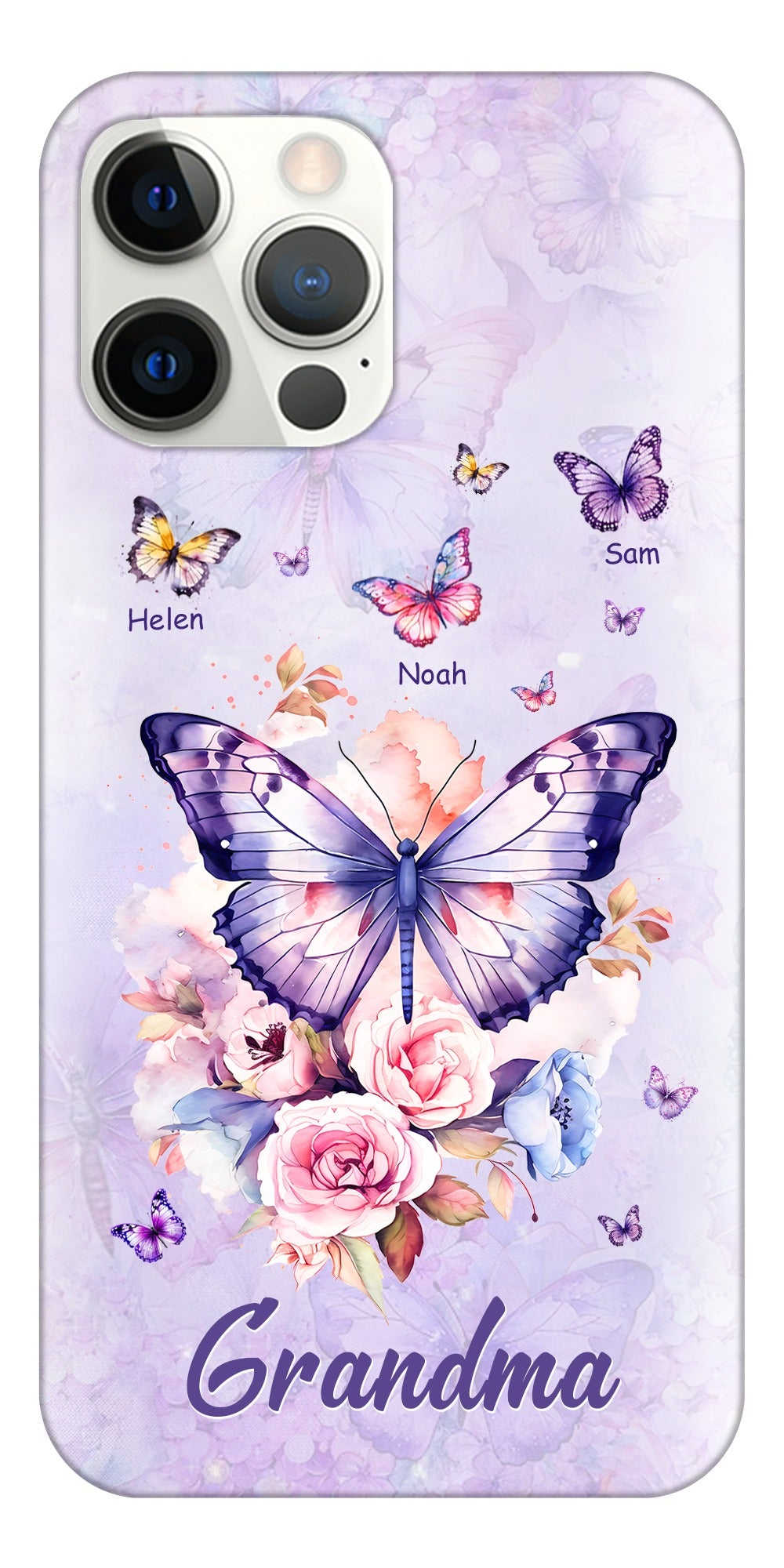 Purple Butterfly Roses Grandma Grandkids Names Personalized Phone Case