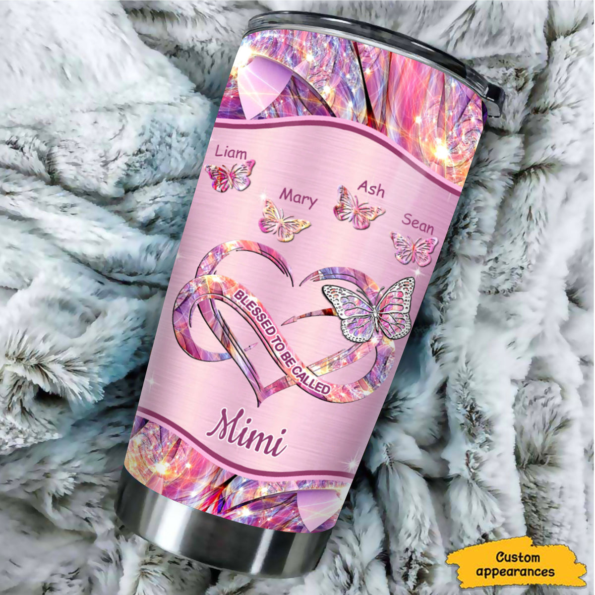 Blessed To Be Called Grandma Holographic Infinity Heart Butterfly Personalized Tumbler