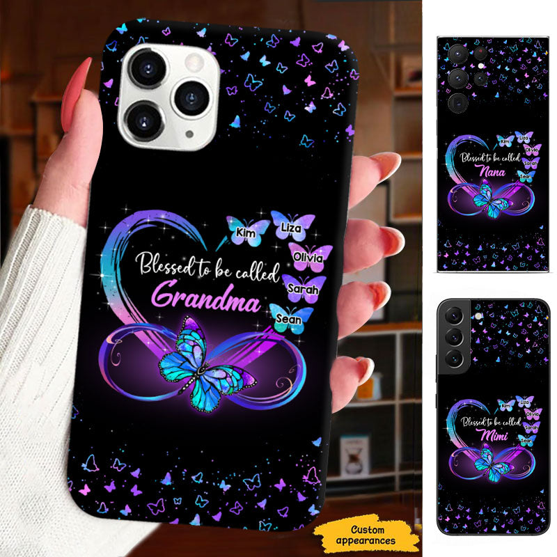 Black Sparkle Hologram Infinity Heart Butterflies Grandma Kids Names Personalized Phone Case