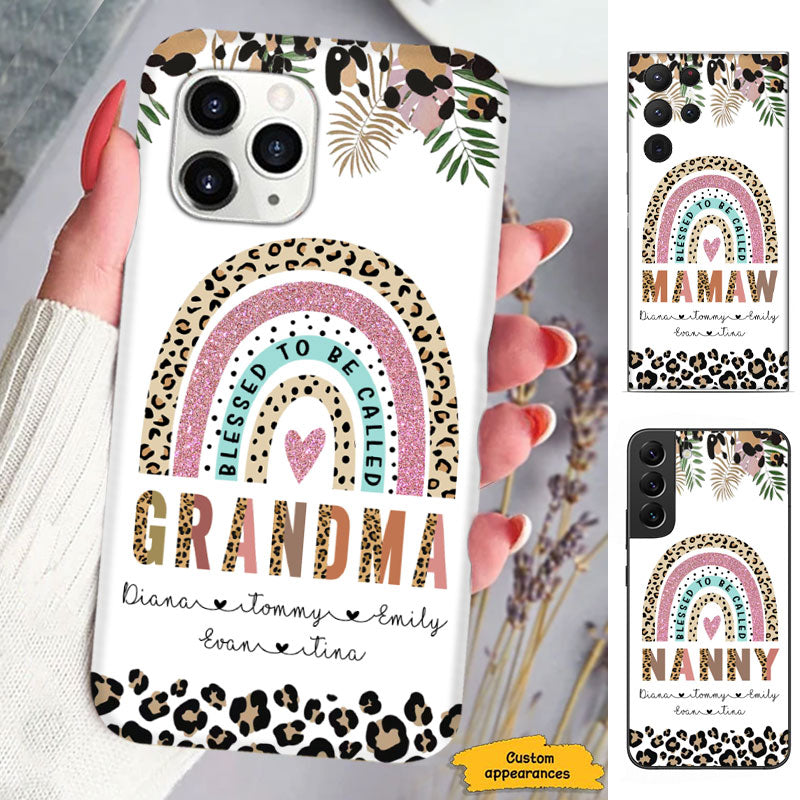 Blessed To Be Called Grandma Leopard Rainbow Personalized Phone Case