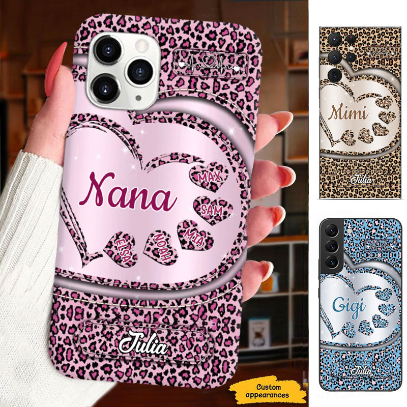 Pink Holographic Heart Grandma Kids Hearts Personalized Phone Case - mockup 2 of 8
