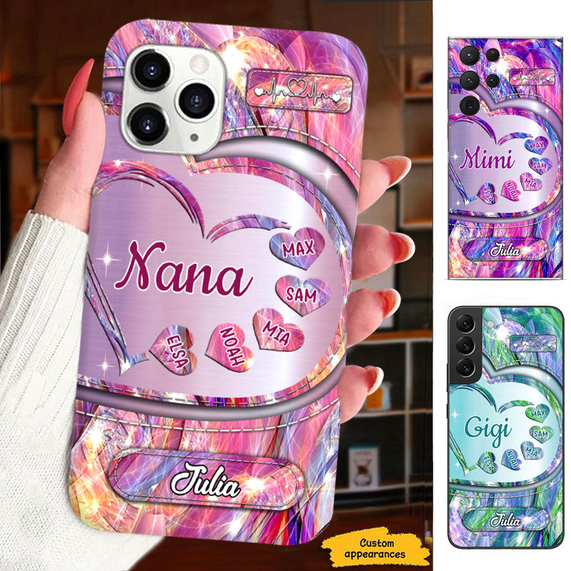 Pink Holographic Heart Grandma Kids Hearts Personalized Phone Case - mockup 6 of 8