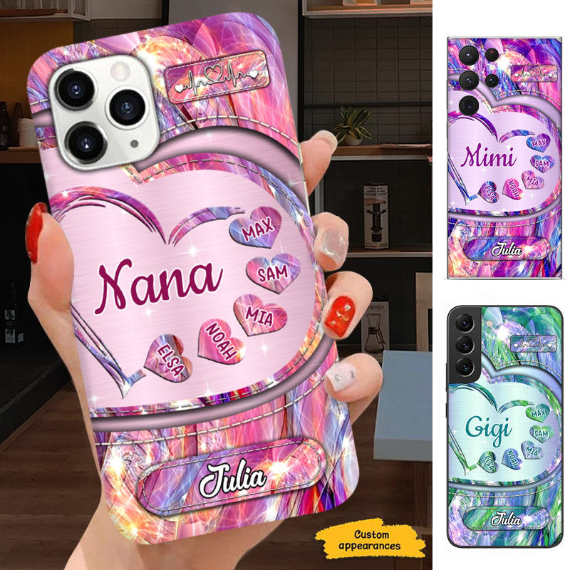Pink Holographic Heart Grandma Kids Hearts Personalized Phone Case - mockup 7 of 8