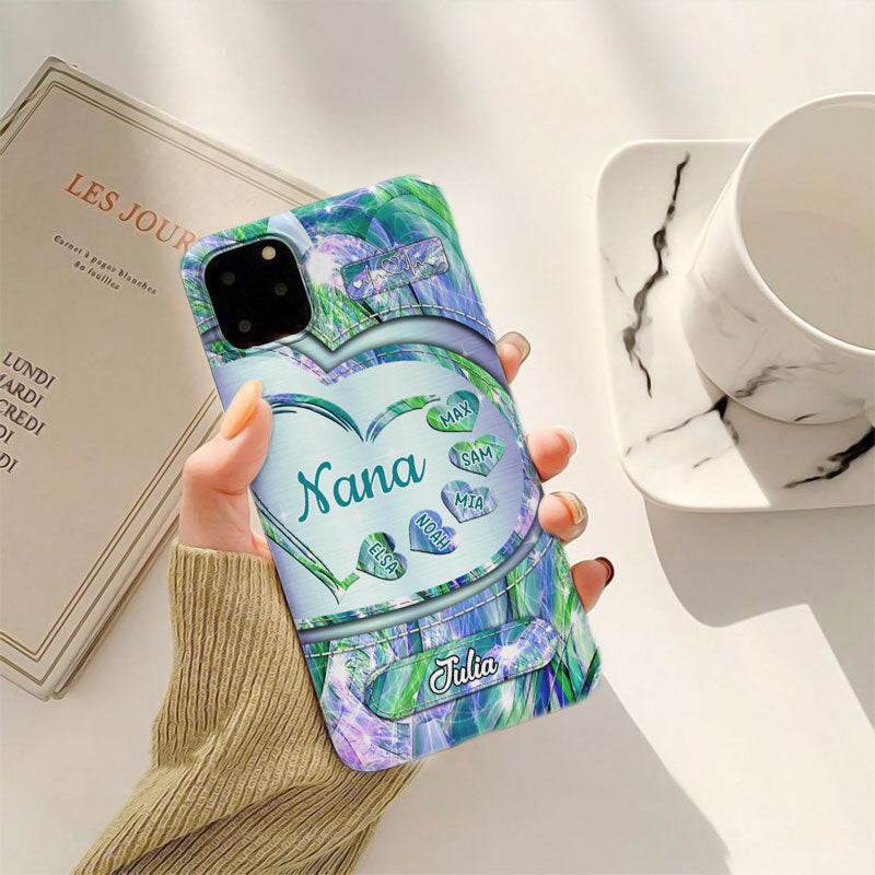 Pink Holographic Heart Grandma Kids Hearts Personalized Phone Case - mockup 8 of 8