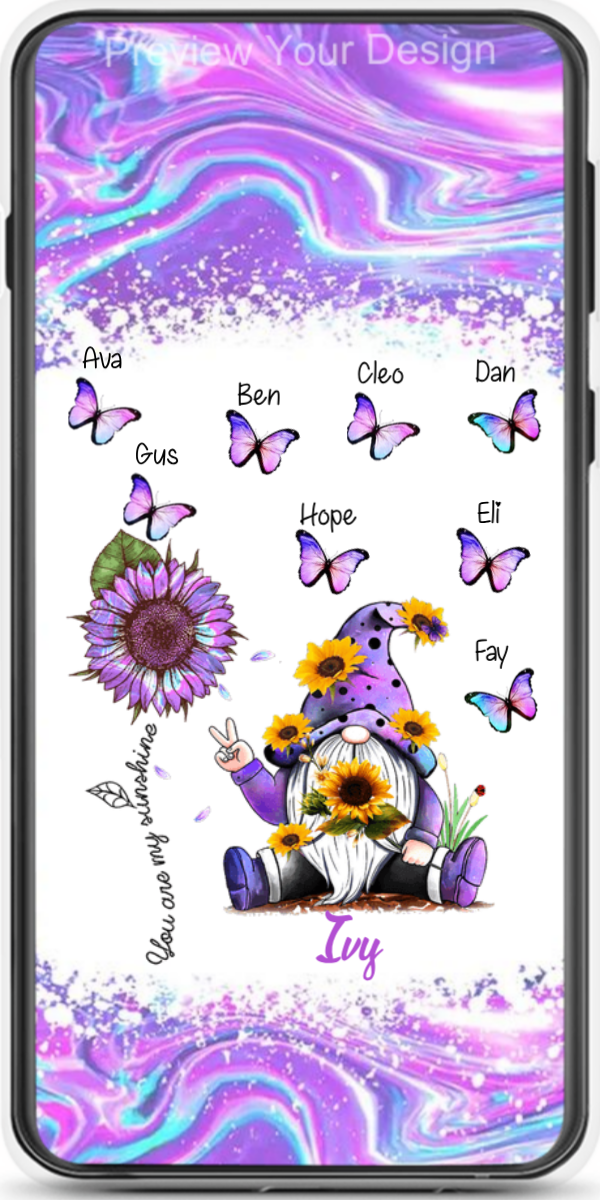 Purple Hologram Sunflower Gnome You Are My Sunshine Grandma Personalized Phone Case