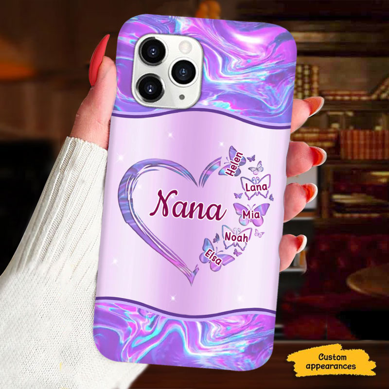Purple Marble Butterflies Heart Grandma Personalized Phone Case - mockup 5 of 6
