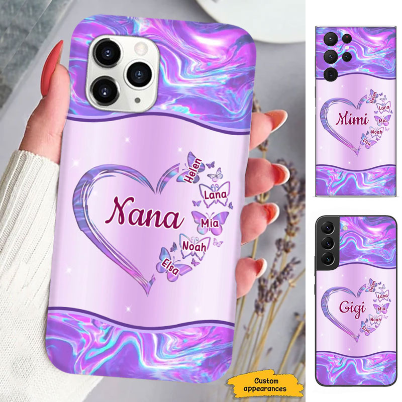 Purple Marble Butterflies Heart Grandma Personalized Phone Case - mockup 6 of 6
