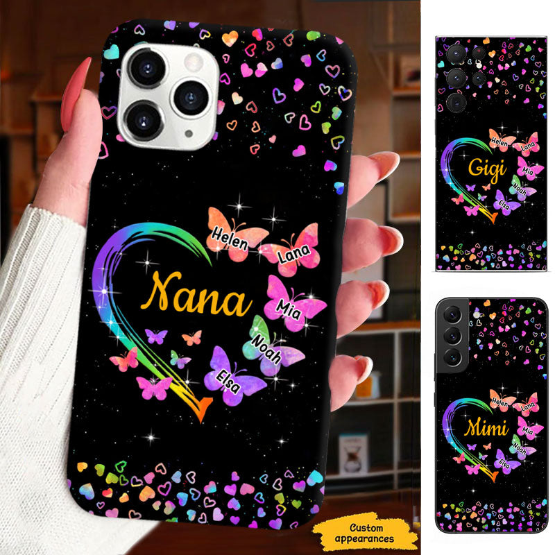 Rainbow Gradient Heart Butterflies Grandma Personalized Phone Case - mockup 2 of 5