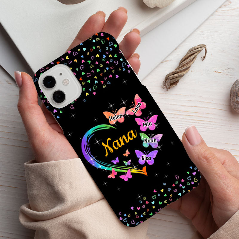 Rainbow Gradient Heart Butterflies Grandma Personalized Phone Case - mockup 3 of 5