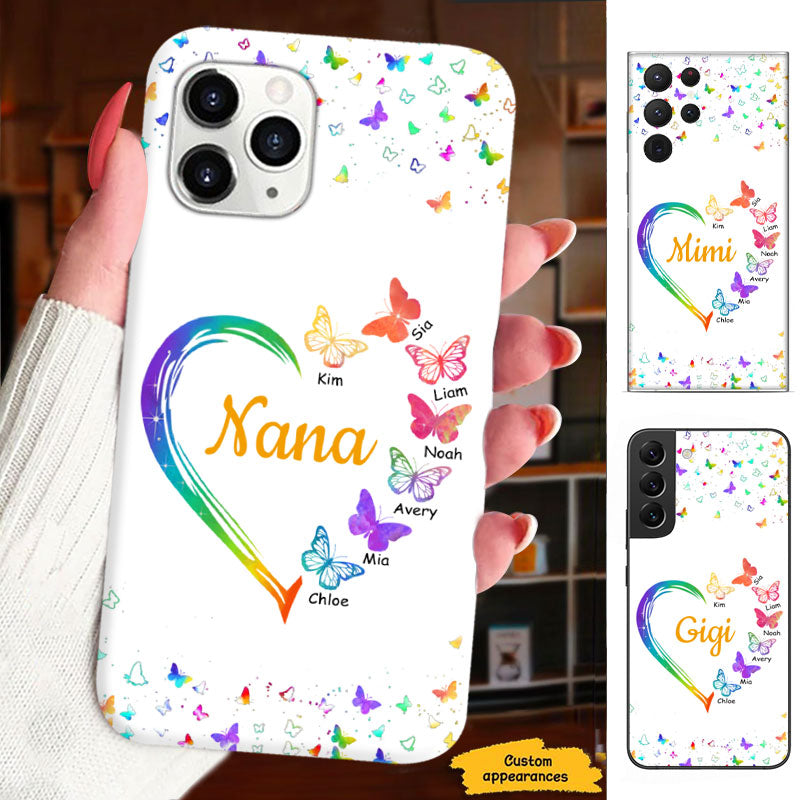 Rainbow Heart Butterflies Grandma Black Sparkle Personalized Phone Case - mockup 1 of 7