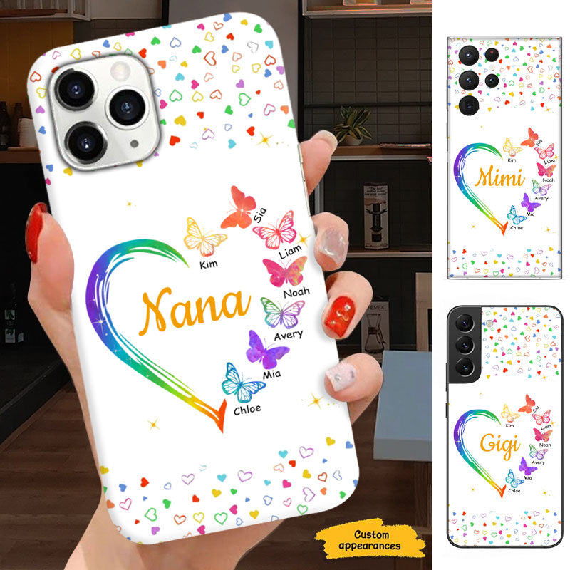 Rainbow Heart Butterflies Grandma Black Sparkle Personalized Phone Case - mockup 2 of 7