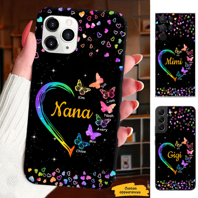 Rainbow Heart Butterflies Grandma Black Sparkle Personalized Phone Case - mockup 5 of 7