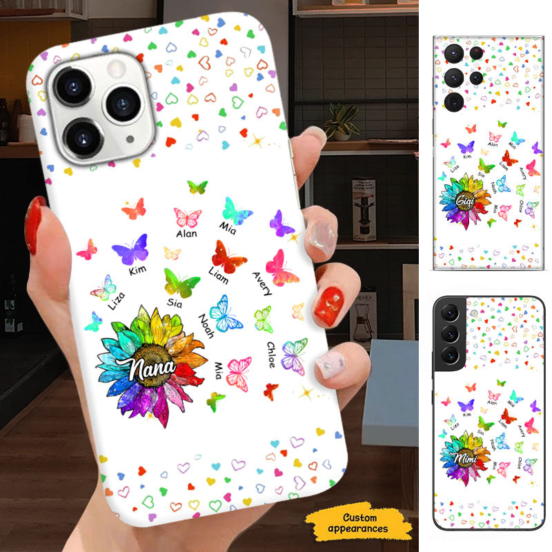 Rainbow Sunflower Butterflies Grandma Personalized Phone Case - mockup 2 of 6