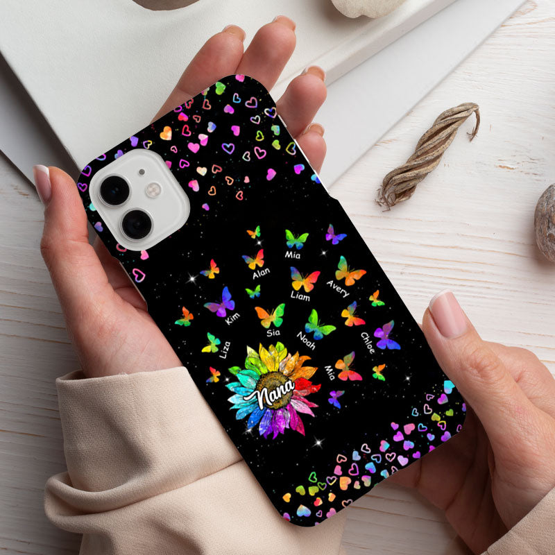 Rainbow Sunflower Butterflies Grandma Personalized Phone Case - mockup 3 of 6
