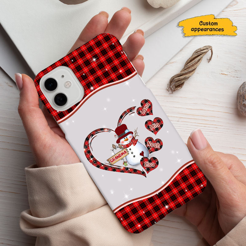Red Plaid Snowman Heart Grandma Personalized Phone Case - mockup 2 of 6