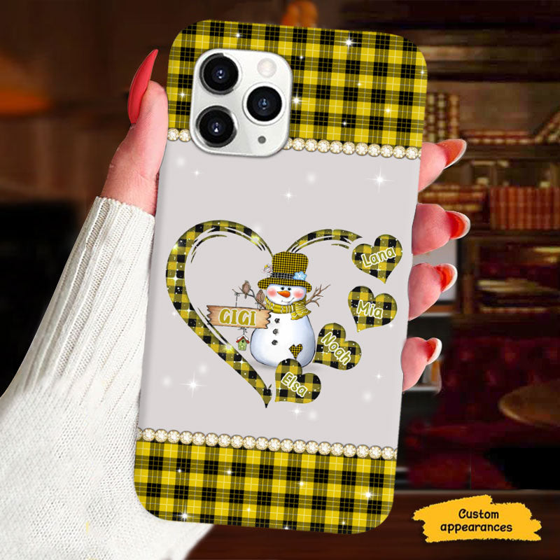 Red Plaid Snowman Heart Grandma Personalized Phone Case - mockup 3 of 6