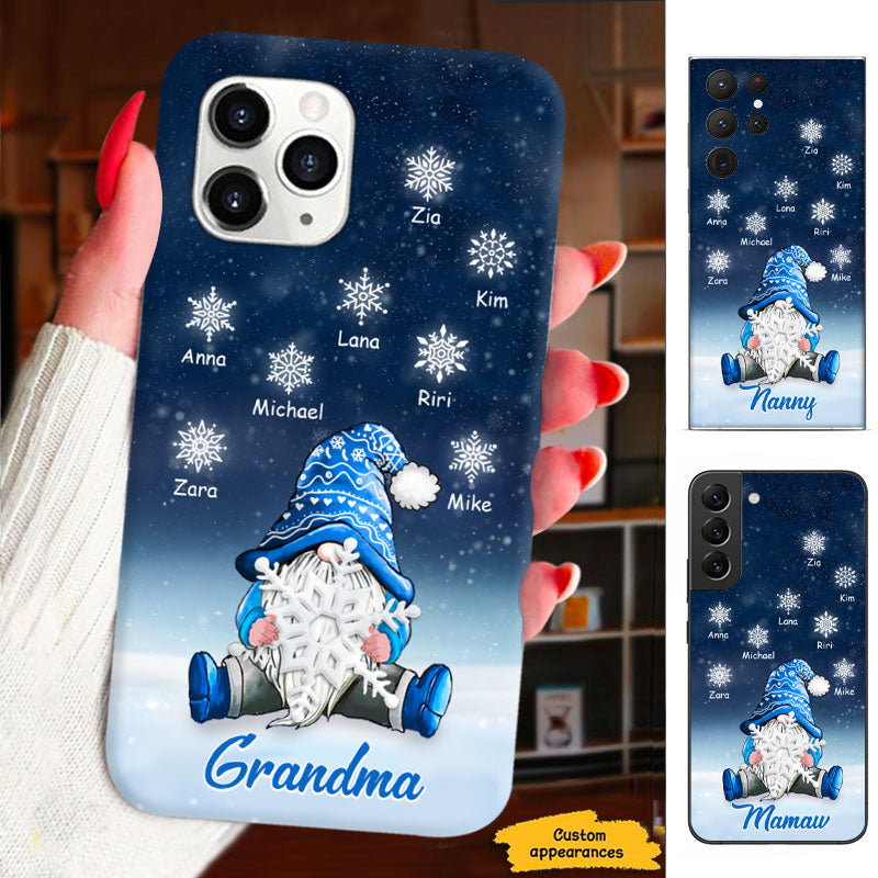 Snowflakes Blue Gnome Grandma Christmas Personalized Phone Case - mockup 2 of 6