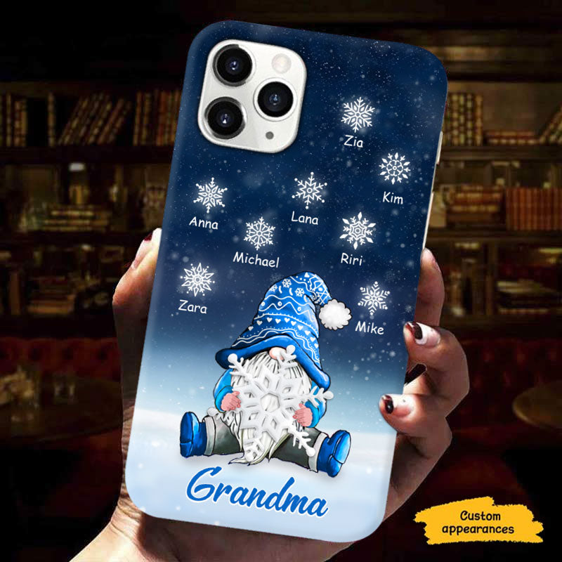 Snowflakes Blue Gnome Grandma Christmas Personalized Phone Case - mockup 4 of 6