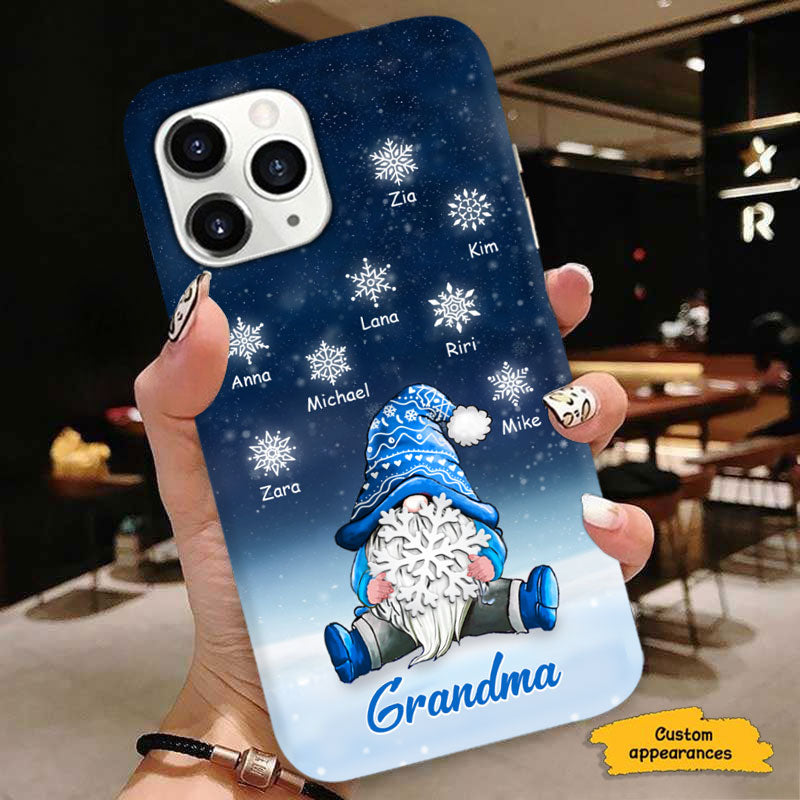 Snowflakes Blue Gnome Grandma Christmas Personalized Phone Case - mockup 5 of 6