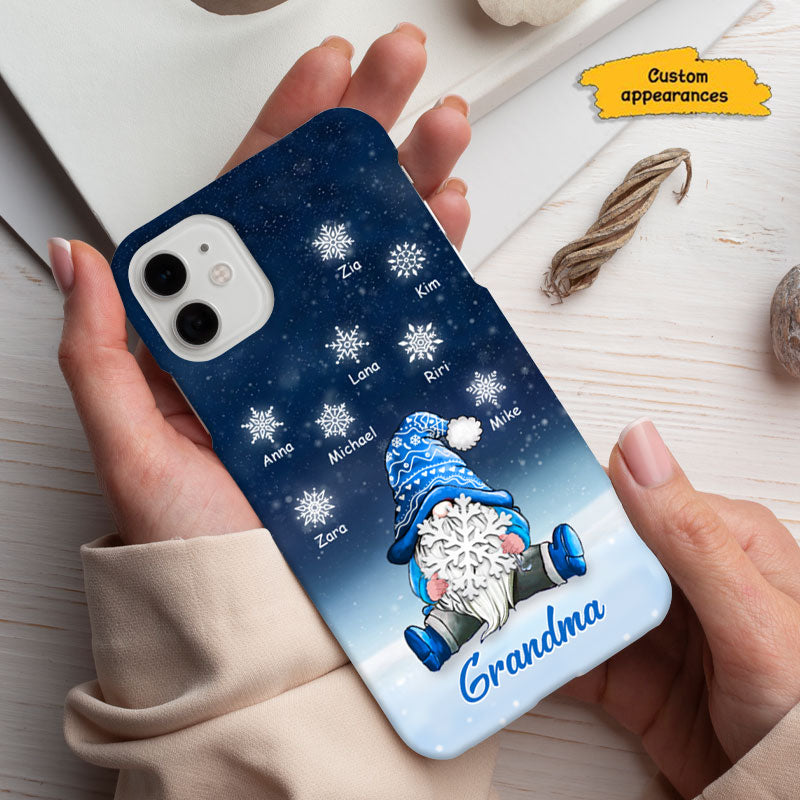 Snowflakes Blue Gnome Grandma Christmas Personalized Phone Case - mockup 6 of 6