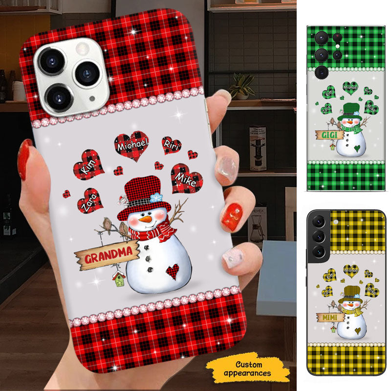 Snowman Plaid Hearts Colorful Grandma Personalized Phone Case - mockup 2 of 6
