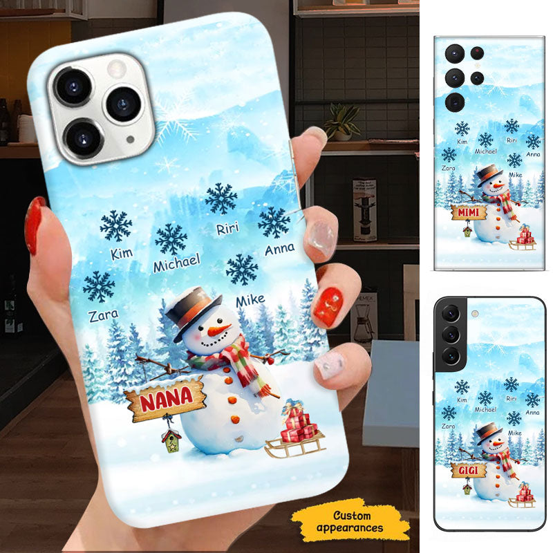 Snowman Snowflakes Winter Grandma Personalized Phone Case - mockup 1 of 6