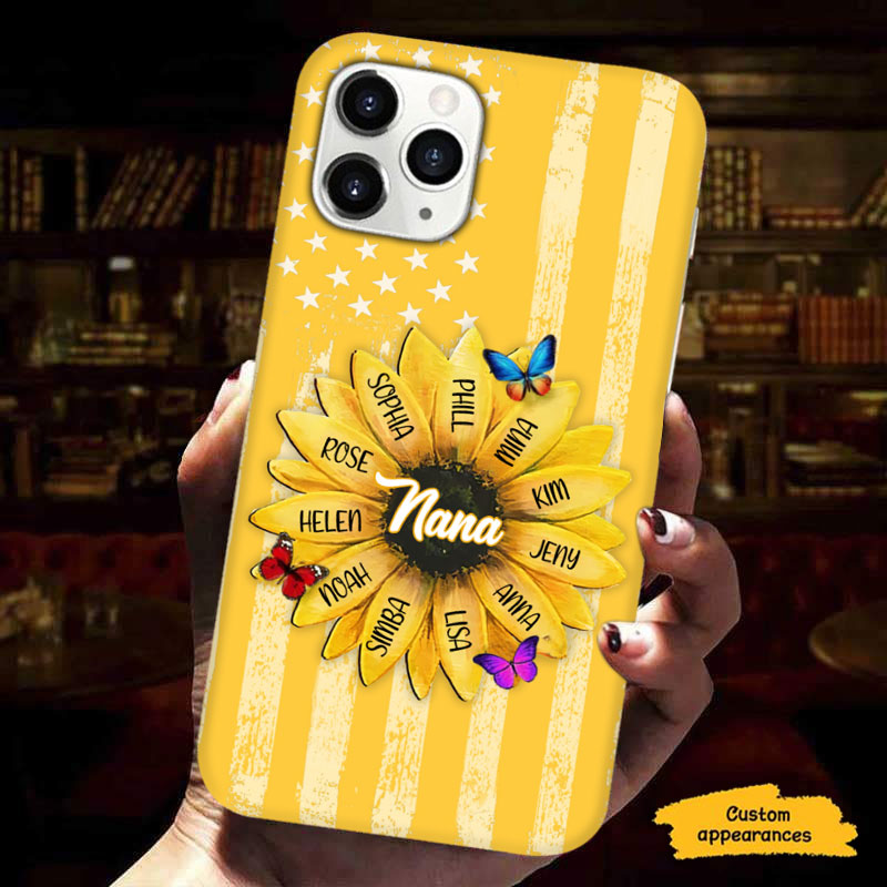 Sunflower Butterflies American Flag Grandma Personalized Phone Case - mockup 3 of 6