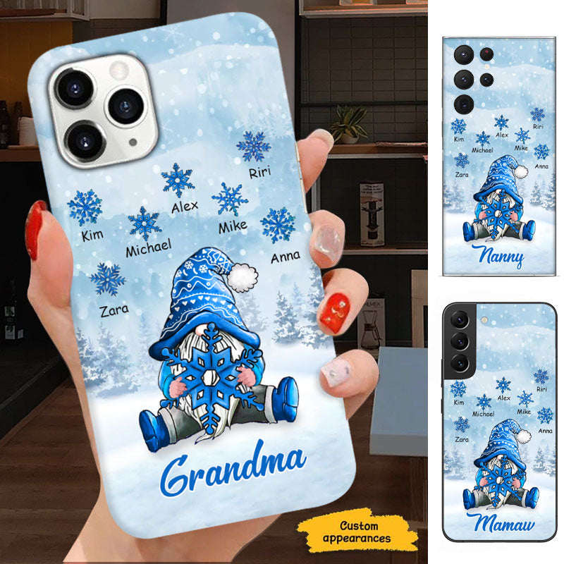 Winter Snowflake Blue Gnome Grandma Grandkids Personalized Phone Case - mockup 1 of 6