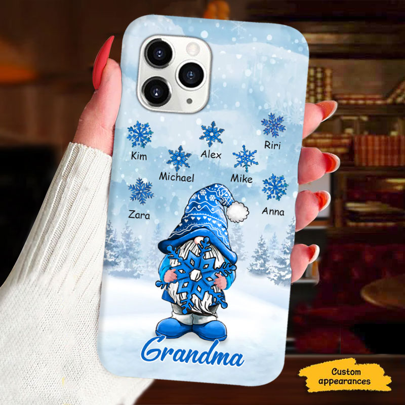 Winter Snowflake Blue Gnome Grandma Grandkids Personalized Phone Case - mockup 3 of 6