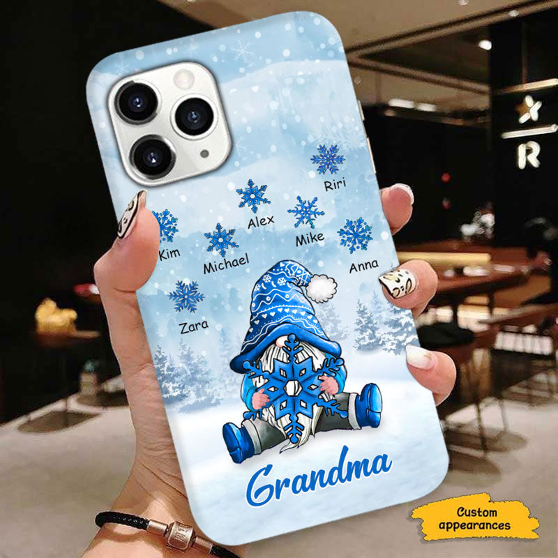 Winter Snowflake Blue Gnome Grandma Grandkids Personalized Phone Case - mockup 5 of 6