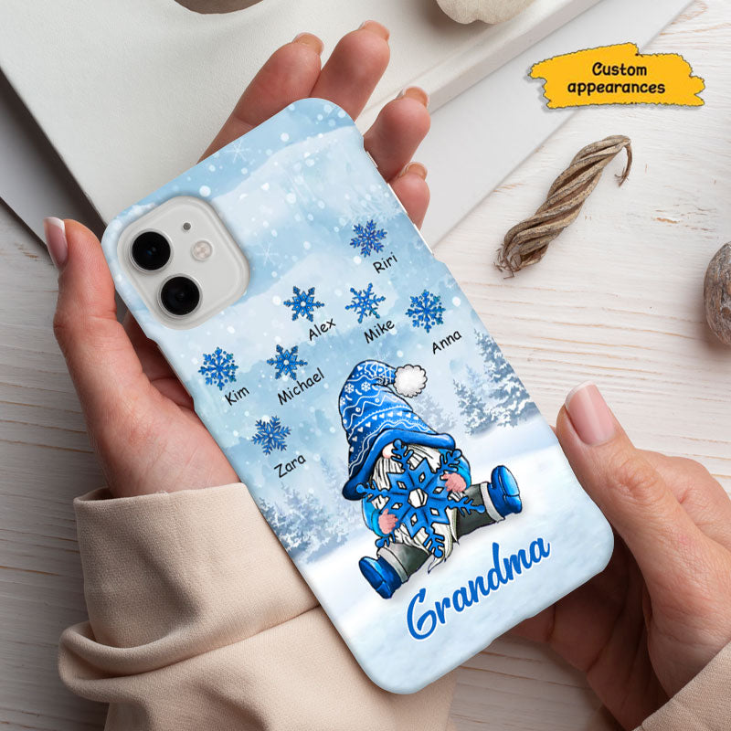 Winter Snowflake Blue Gnome Grandma Grandkids Personalized Phone Case - mockup 6 of 6