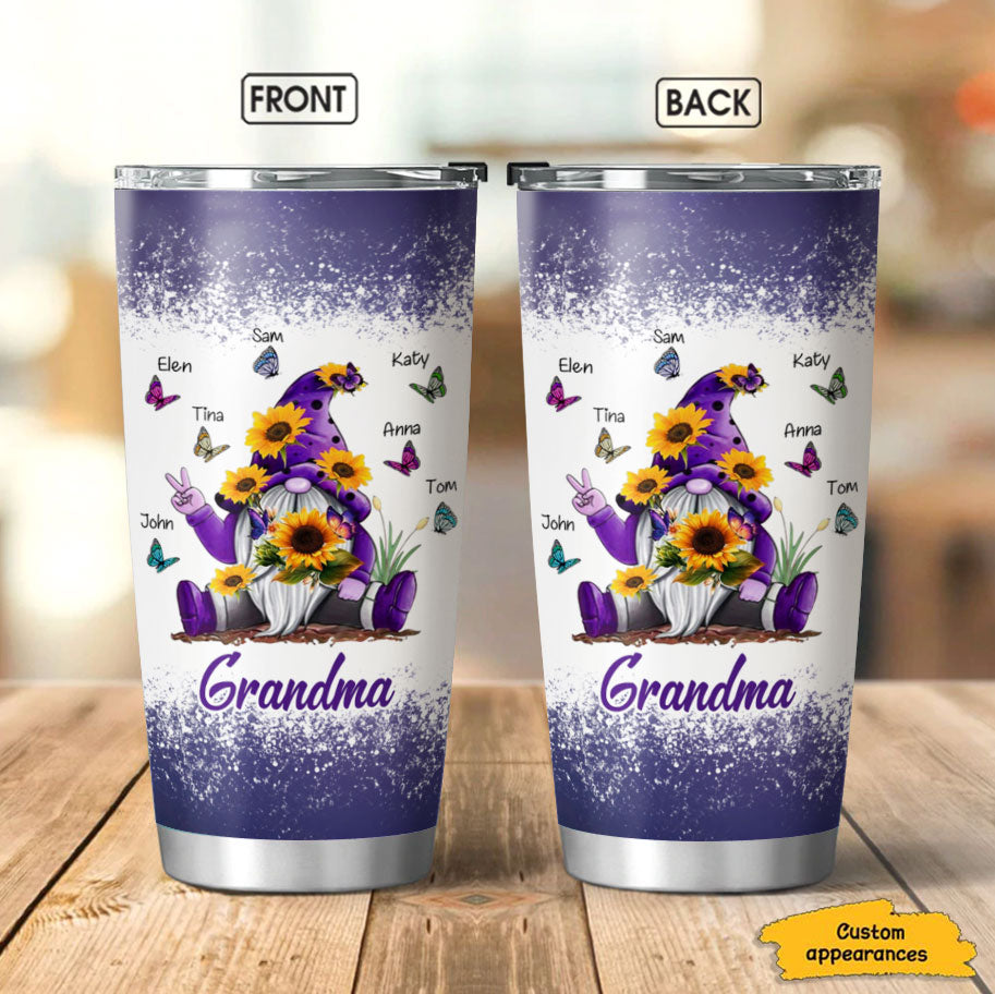 Sunflower Gnome Butterfly Grandma With Grankids Personalized Tumbler SC241112
