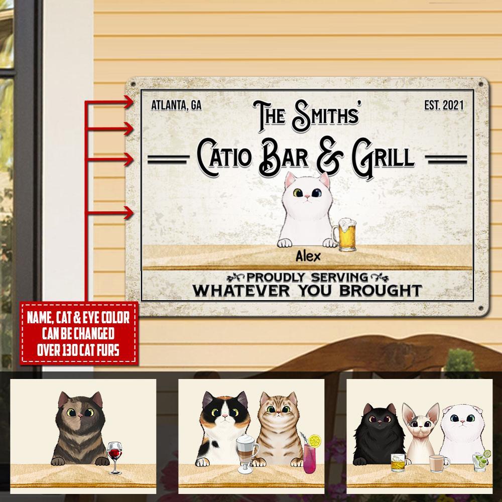 Personalized Custom Cats Catio Bar And Grill Patio Backyard Metal Sign 29TP053 6 Cat Metal Sign Human Custom Store