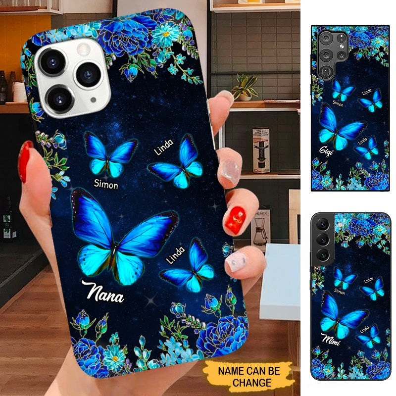 Blue Butterfly Flower Grandma with Grandkids Nana Mommy Personalized Phone Case SC24910 Phone case ShinyCustom Phone Case