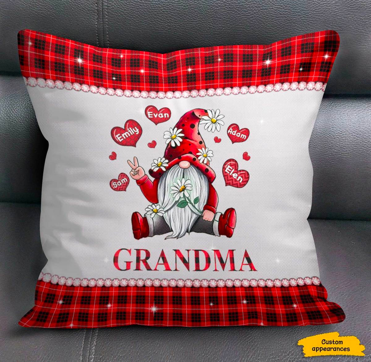 Buffalo Plaid Gnome Grandma Nana Mommy Personalized Pillow SC181103