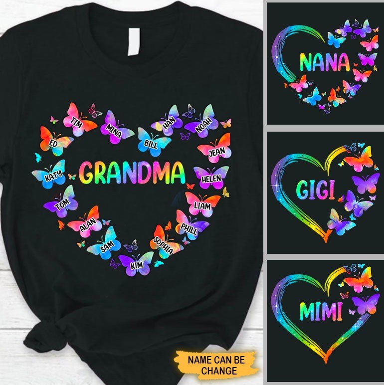 Butterflies Heart Grandma Nana Mimi Mommy Personalized Shirt SC5071 Apparel Gearment