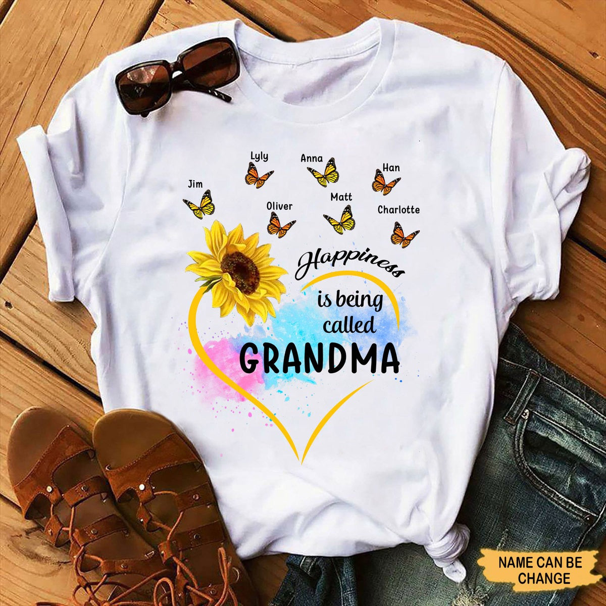 Butterflies Sunflower Happiness is being Grandma Personalized Shirt Apparel Gearment