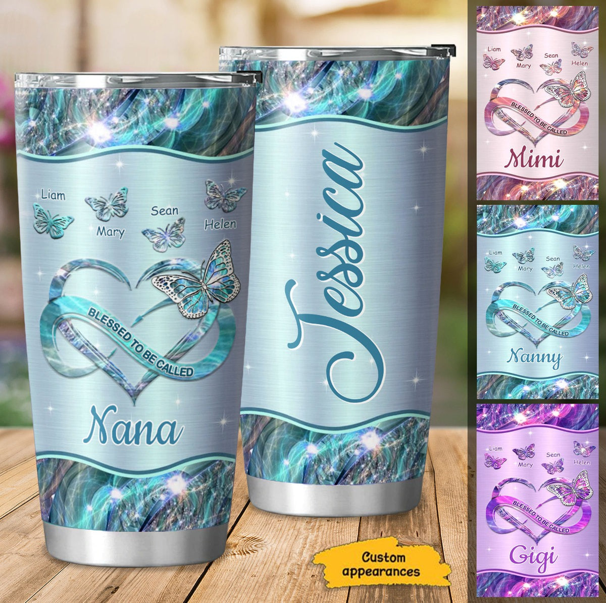 Butterfly Blessed To be called Nana Mimi Grandma Mom Personalized Tumbler SC91234