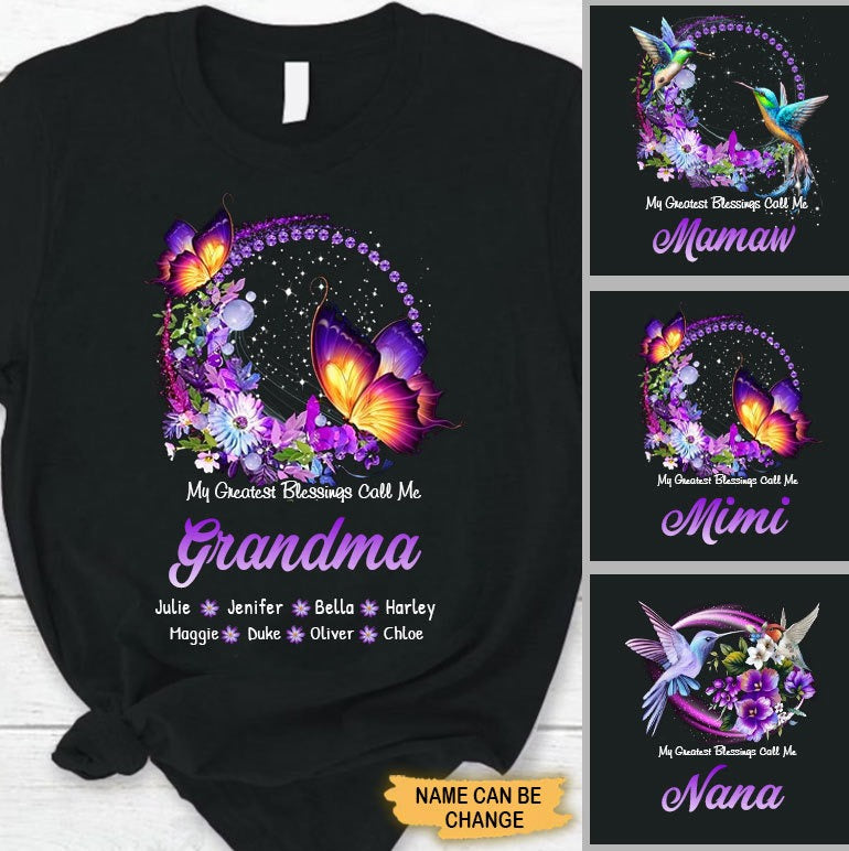 Butterfly Hummingbird Grandma with Grandkids Mommy Auntie Personalized Phone Case SC70911 T-Shirt ShinyCustom