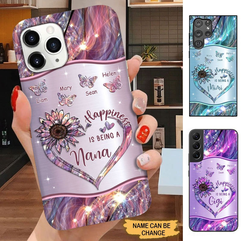Butterfly Sunflower Happiness is being Nana Mimi Gigi Grandma Personalized Phone case SC30818 Phone case ShinyCustom Phone Case