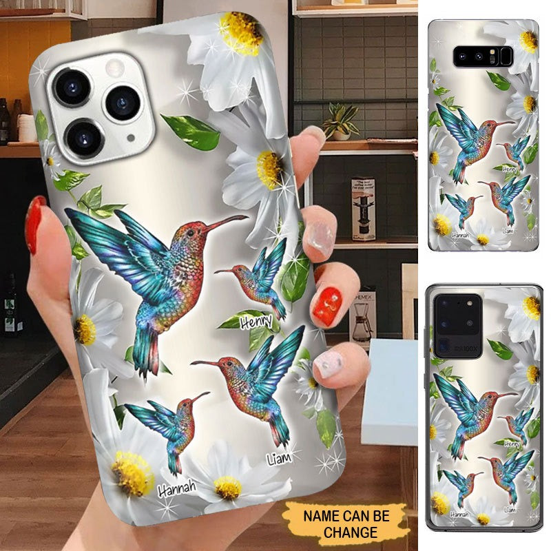 Colorful Flower Humingbird Grandma with Grandkids Personalized Phone case Phone case FUEL