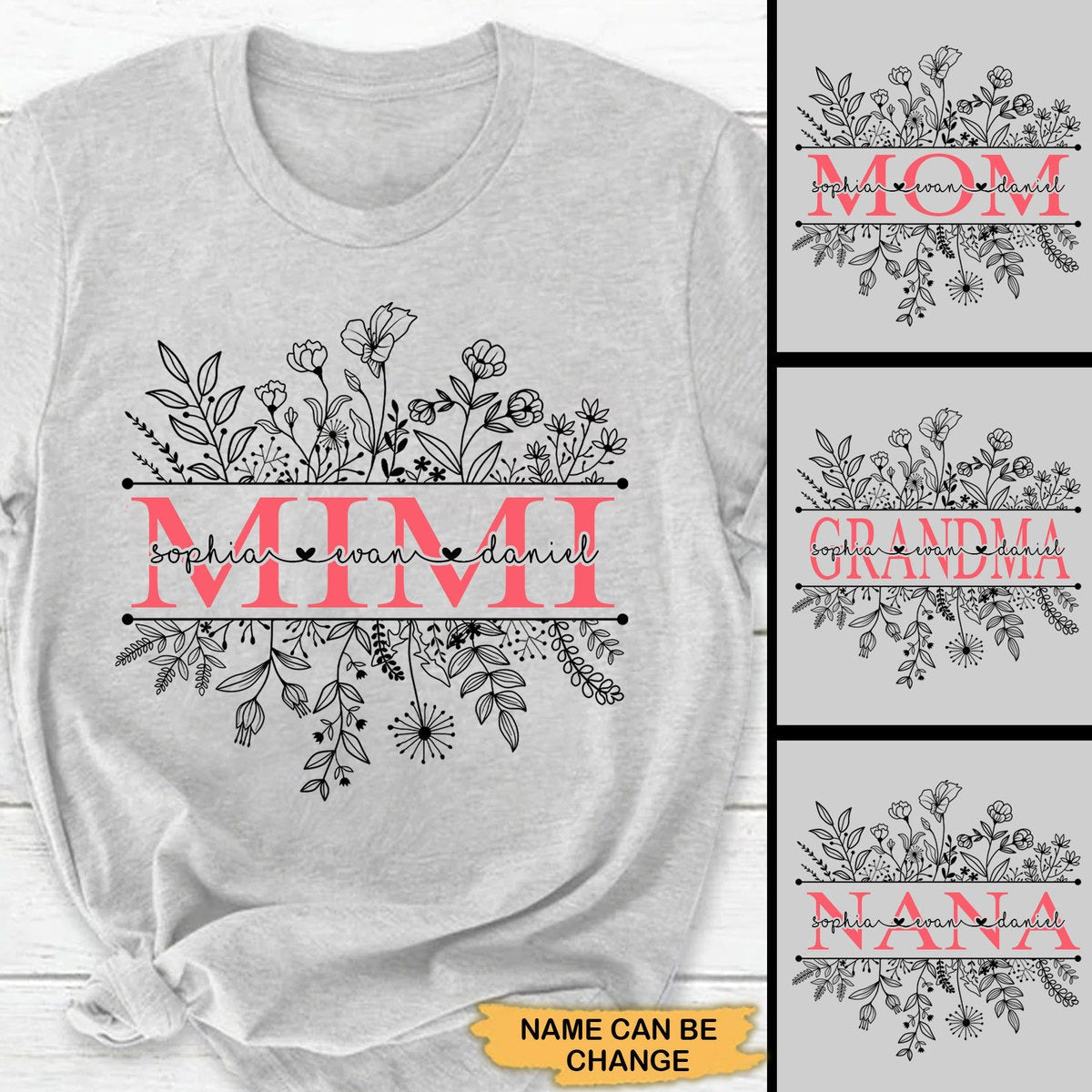 Flower Grandma with Grandkids Mom Nana Mimi Personalized Shirt T-Shirt Gearment