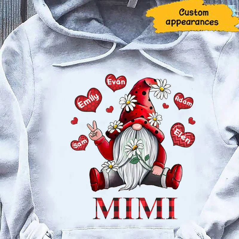 Gnome Grandma with Grandkids Red Plaid Personalized Hoodie Shirt SC121102