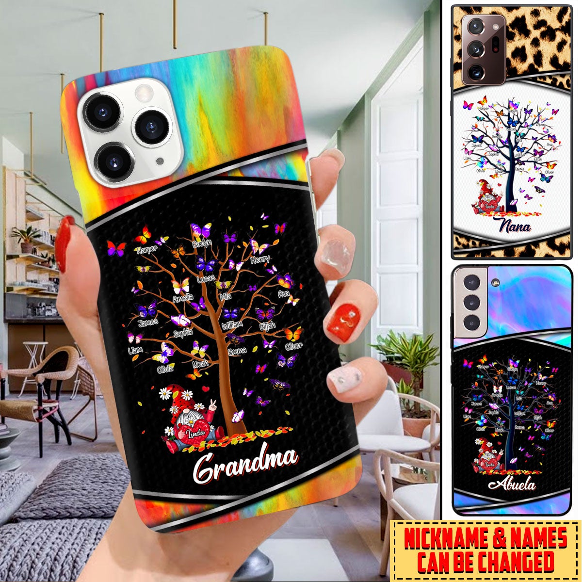 Grandma Gnome Butterflies Tree Grandkid Name Personalized Custom Phone Case 18jan22ndh02 Phone case FUEL
