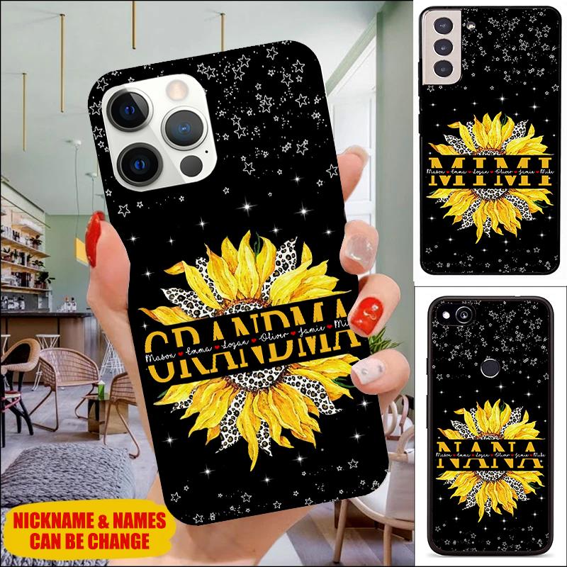 Grandma with Grandkids Sunflower Leopard Mommy, Auntie, Nana Personalized Phone case Phone case FUEL