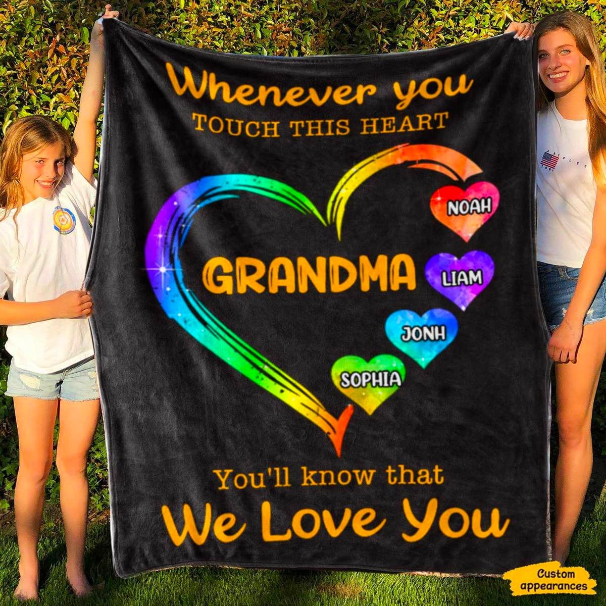 Grandma Whenever You Touch This Heart Personalized Blanket SC01113 Fleece Blanket ShinyCustom