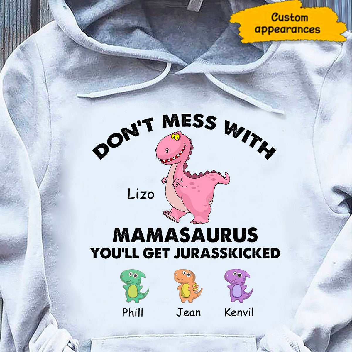Grandma with Grandkids Don't Mess with Nanasaurus Personalized Hoodie Shirt SC10114