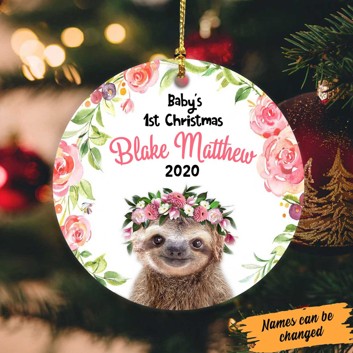 Sloth Personalized Name Ceramic Christmas Ornament hp-14hl028