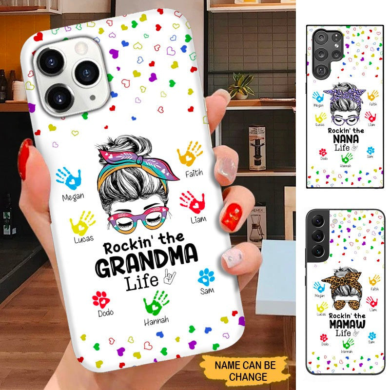 Handprint Rockin The Grandma Life Nana Mommy Personalized Phone Case SC15096 Phone case ShinyCustom Phone Case